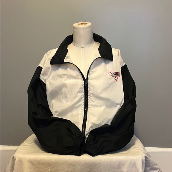 Guess Athletic White and Black Zip-Up Jacket - Picture 1 of 3